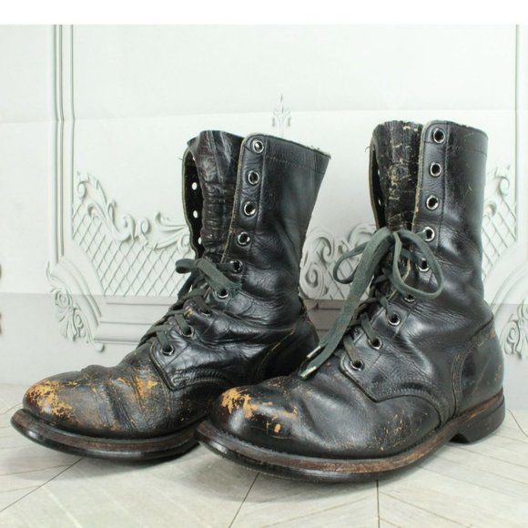 *Vintage Panco Black Leather Lace Up Mid Calf Military Boots Size - Picture 2 of 9